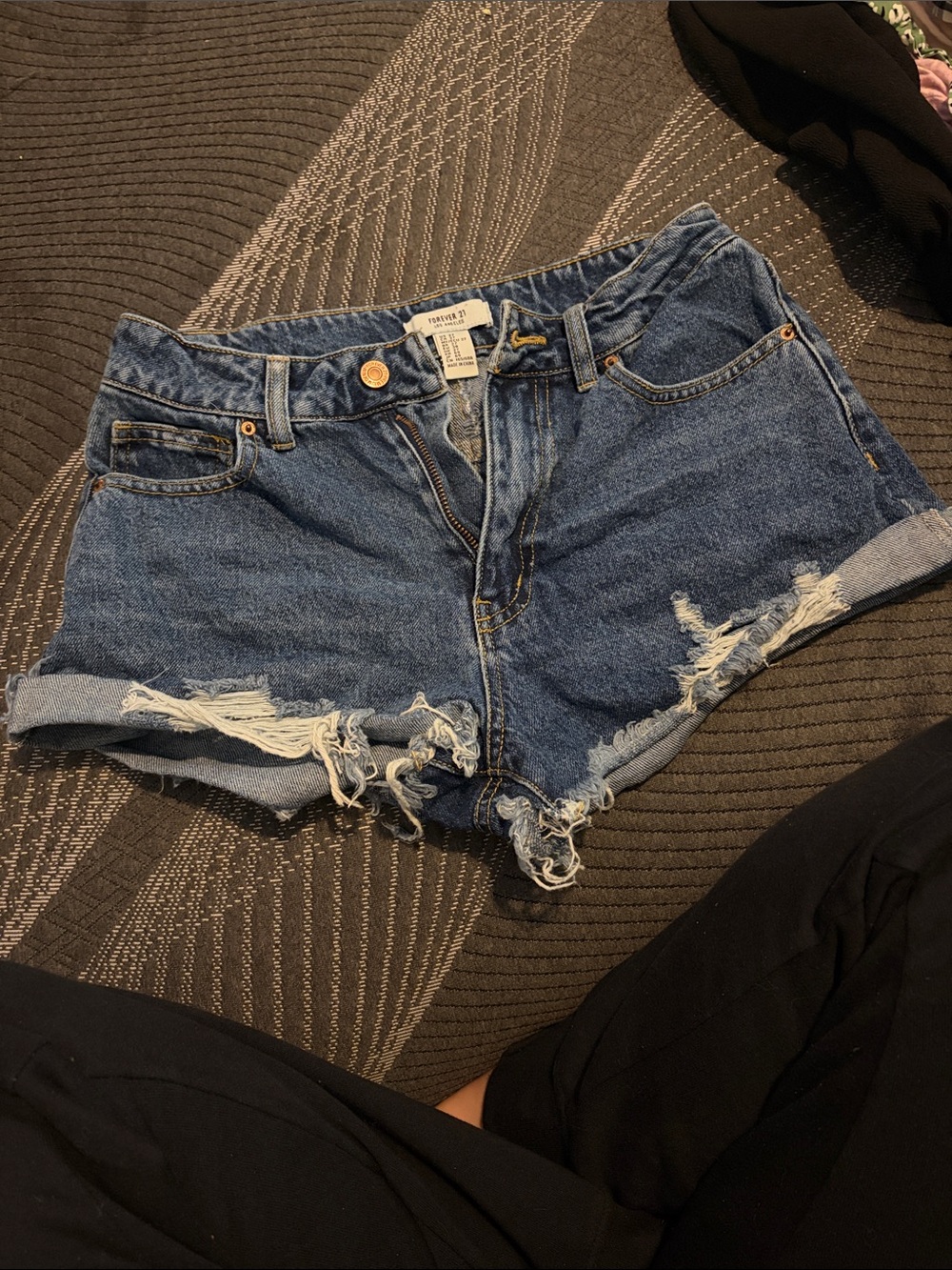 Forever 21 Distressed Rolled Hem Denim Shorts - Blue